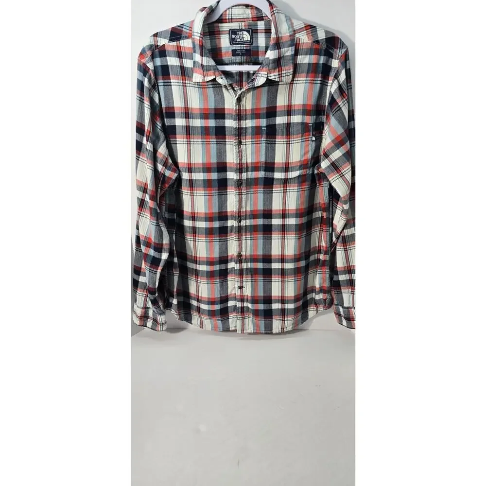North Face Men's Large Red And Blue Plaid Long Sleeve Button Down Shirt‎